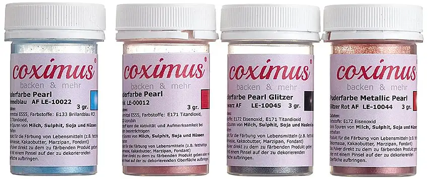 coximus Puderfarbe, pearl pink / himmelblau / glitzerrot / schwarz, 4er Pack (4 x 3 g)