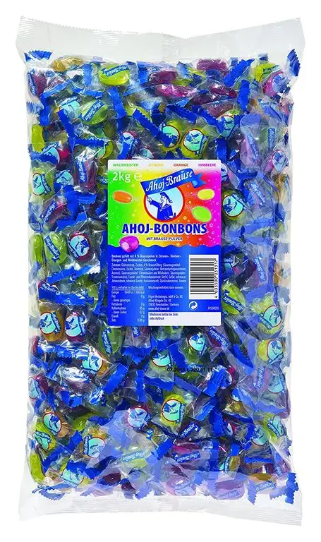 Ahoj-Brause Ahoj-Bonbons Beutel – Ahoj-Bonbons mit Brausefüllung - 4 verschiedene Geschmacksrichtungen: Himbeere, Orange, Zitrone und Waldmeister - 1-er Pack (1 x 2 kg)