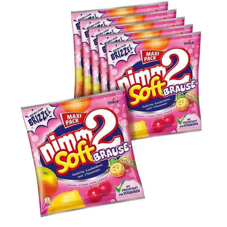 nimm2 soft Brause (6 x 345g) / Kaubonbons mit Fruchtsaft & Vitaminen