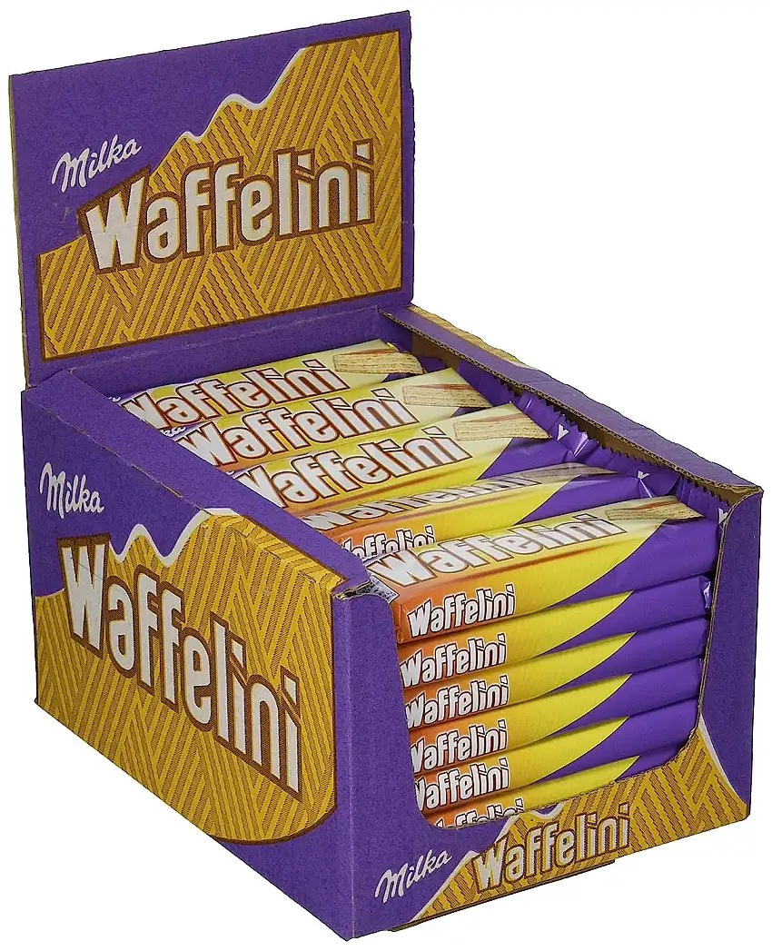 Milka Waffelini - Waffelriegel mit einer Crèmefüllung überzogen mit Alpenmilch Schokolade - Thekendisplay - 35 Riegel à 31g