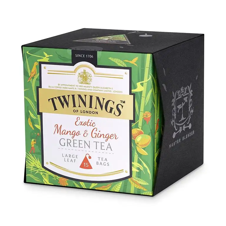 Twinings Exotic Mango und Ginger Green Tea ∙ Grünteemischung mit vollmundiger Mango-Note und einer Spur Ingwer ∙ Grüner Tee im Pyramidenbeutel ∙ 4er Pack (4 x 30 g)