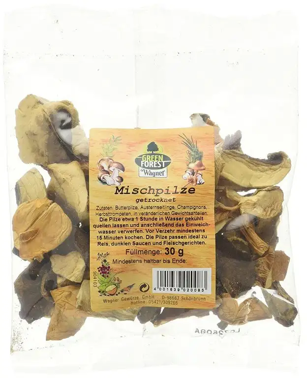Wagner Green Forest getrocknete Mischpilze im 4er Pack (4 x 30 g) - ein aromatischer Mix aus Butterpilzen, Austernseitlingen, Champignons und Herbsttrompeten