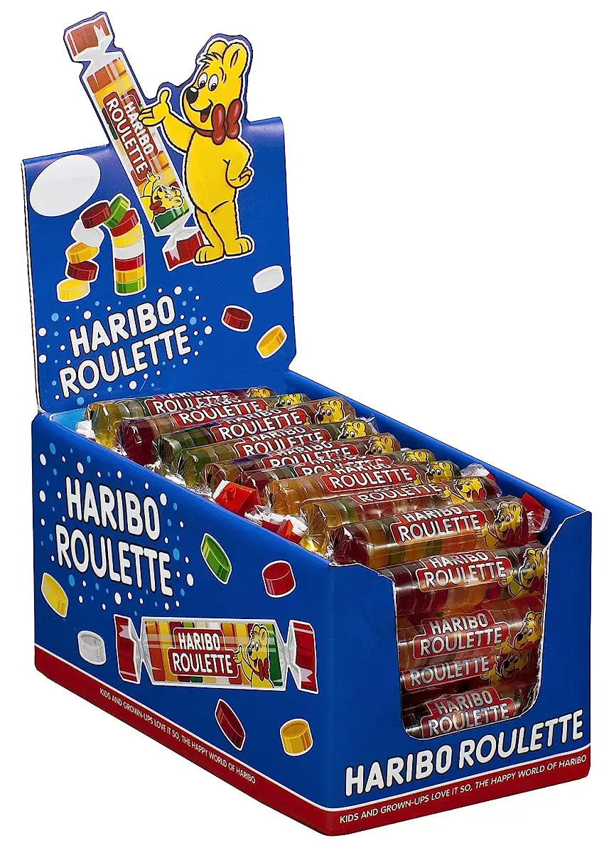 Haribo Roulette - Fruchtgummi - 1 Karton mit 50 Rollen à 25 gr