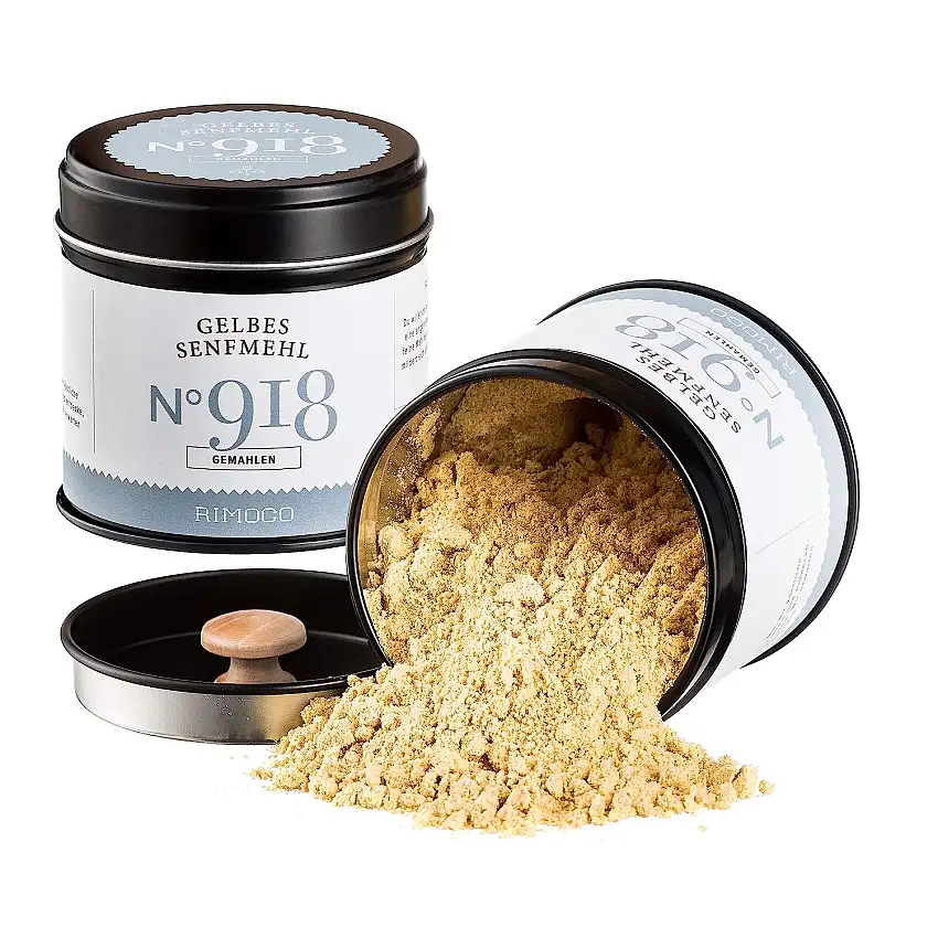 Bio Senfmehl gelb N°918 - gemahlen, erfrischend scharf mit leichter Honignote, in eleganter Gewürzdose mit doppeltem Aromadeckel, Inhalt: 65g