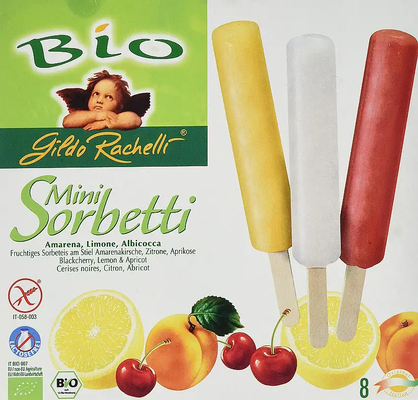 Gildo Rachelli Bio Mini Sorbetti - Fruchtiges Sorbeteis am Stiel, laktosefrei, glutenfrei, 240 g (Tiefgefroren)