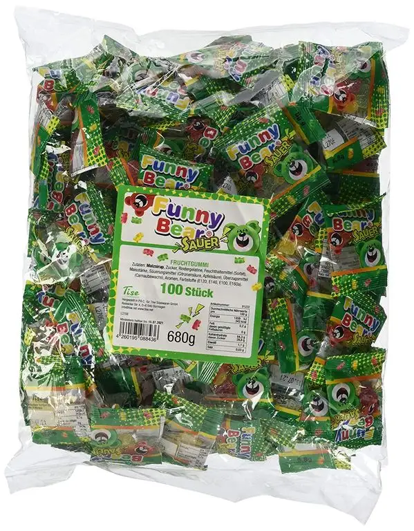 Tise Süsswaren Funny Bear Sauer Wurfmaterial Karneval Fasching Geburtstage Events Veranstaltungen Partys Giveaway Kindergeburtstag Hochzeit, 100 Stück