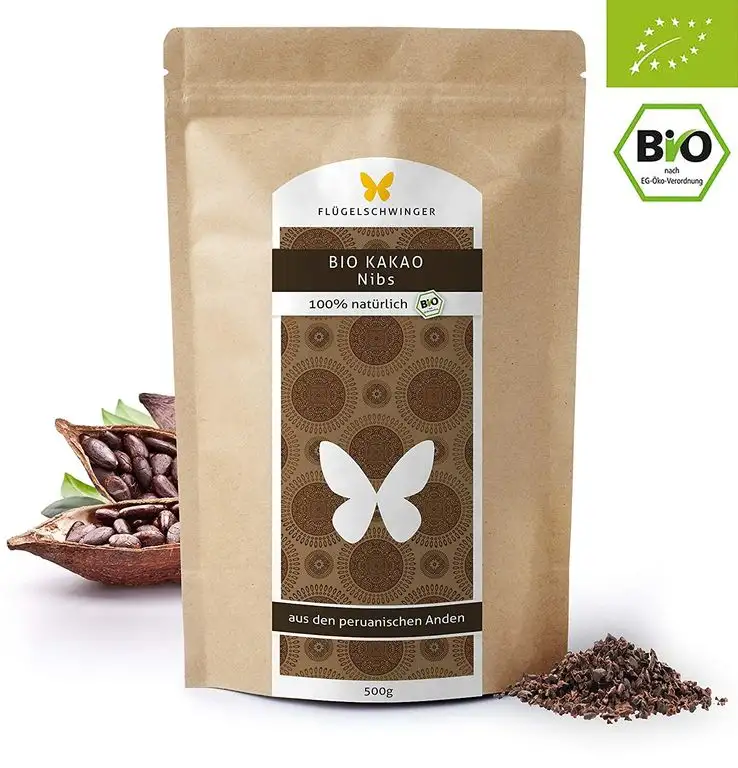 500g BIO-Kakao-Nibs, DE-ÖKO-012, Rohkostqualität, ohne Zusätze, aus biologischem Anbau, Kakao-Bohnen aus den peruanischen Anden, vegan (500g)