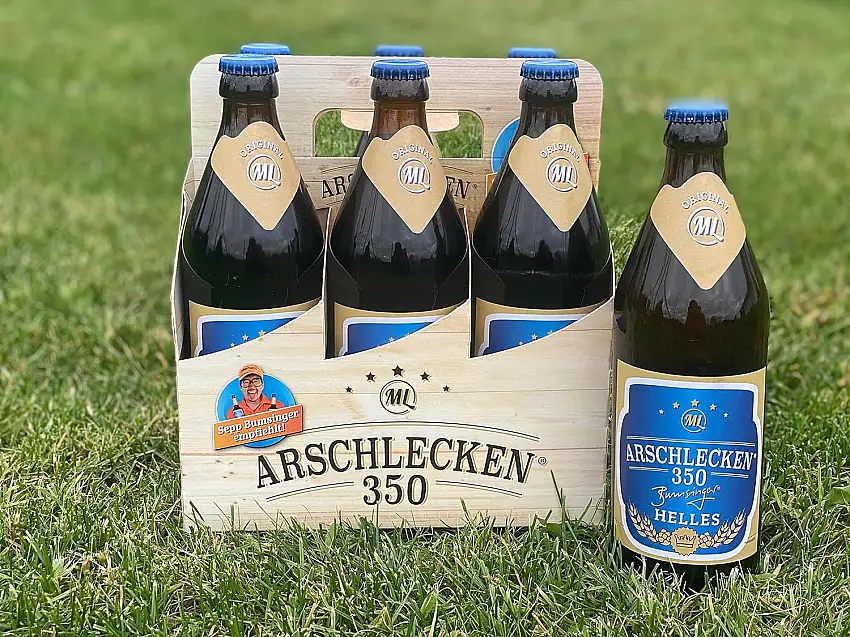 Arschlecken 350 Sixpack Männerhandtasche 6x 500 ml bayerisch Hell by Sepp Bumsinger Alc.5,2%