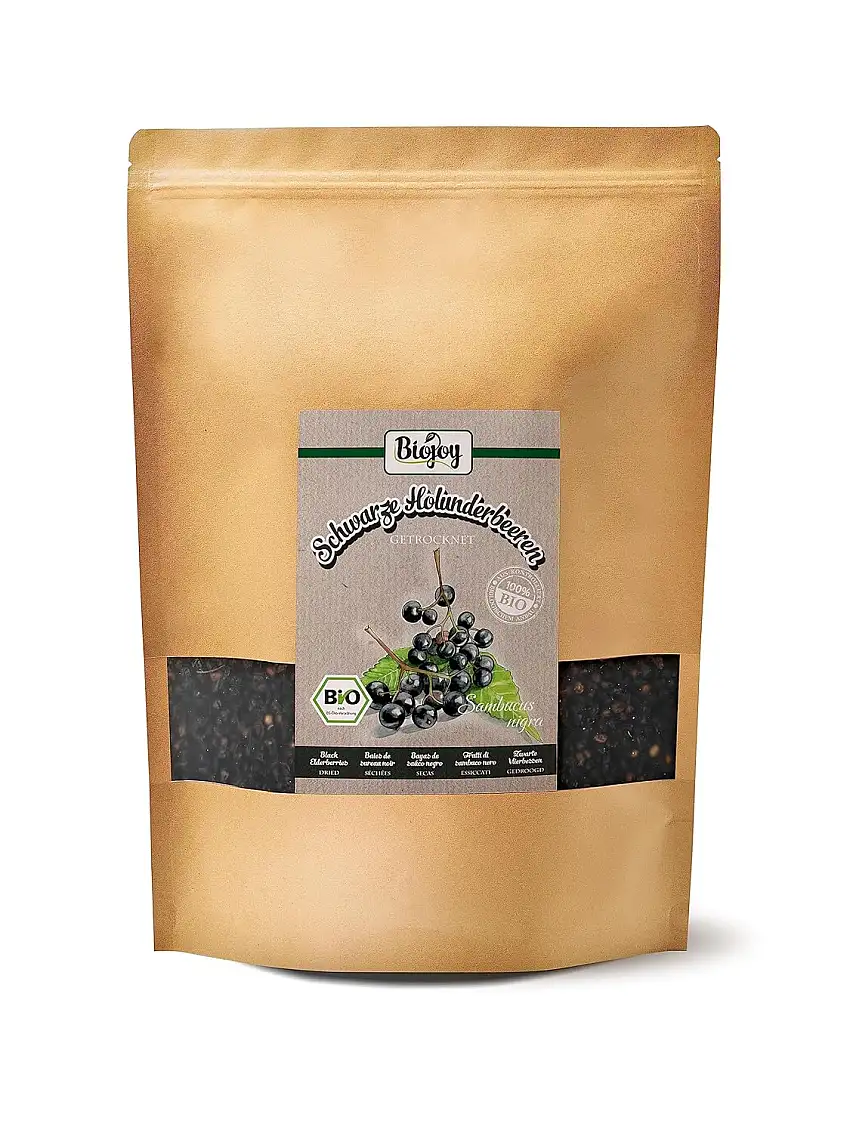 Biojoy BIO-schwarze Holunderbeeren (1 kg), getrocknet und ganz, Holundertee (Sambucus nigra)