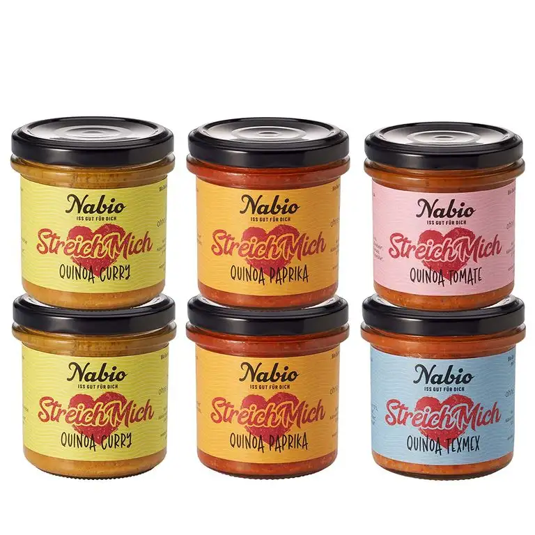 Nabio Brot-Aufstrich 6er Box QUINOA Selection: Curry, Tex Mex,Paprika, Tomate - bio & vegan, 6er Pack (6 x 140 g)