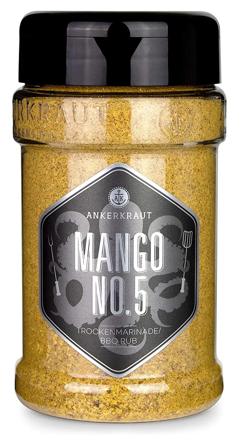 Ankerkraut Mango No.5, süß-fruchtiger BBQ-Rub und Grillgewürz zum Marinieren von Fleisch und Geflügel, 240g im Streuer