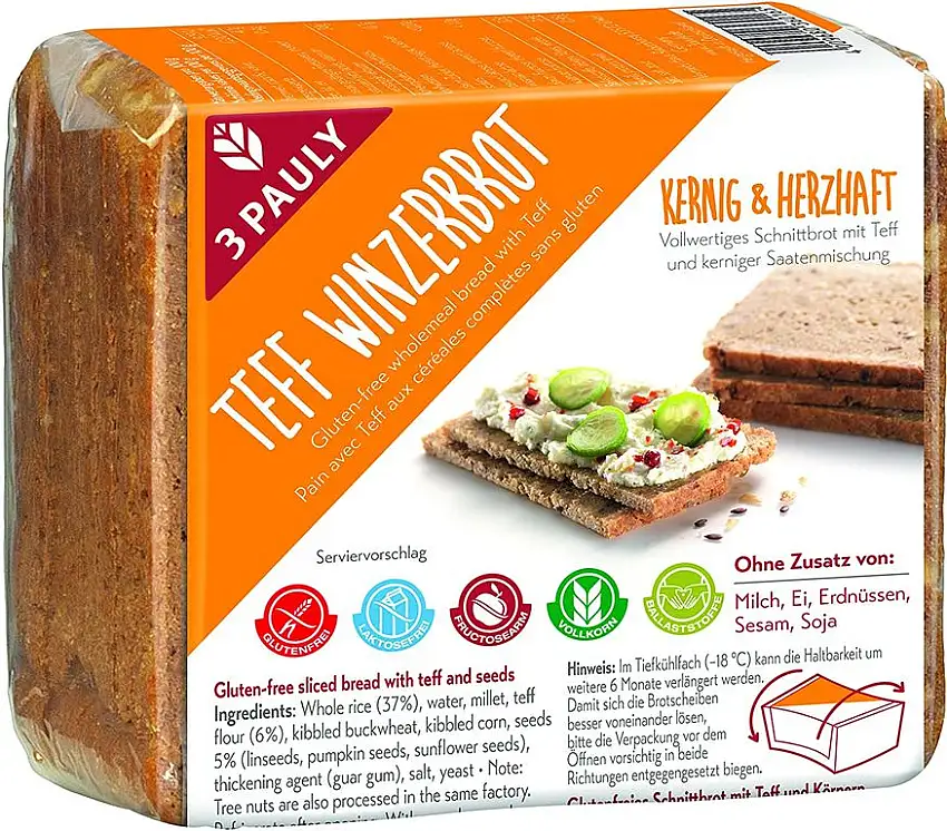3 Pauly Winzerbrot mit Teff - glutenfrei, 6er Pack (6 x 500 g)