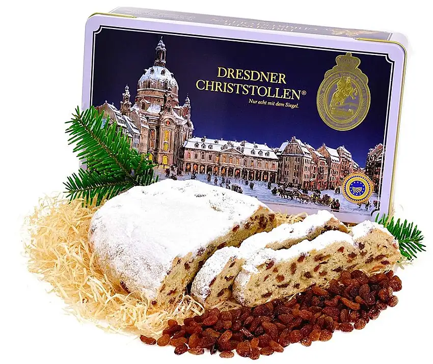 Dresdner Christstollen® 1kg in der Metall-Schmuckdose