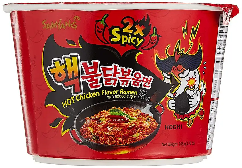 Samyang 2-fach scharf Doppel Hot Chicken Instant Ramen Nudeln mit Huhngeschmack 105g in Bowl