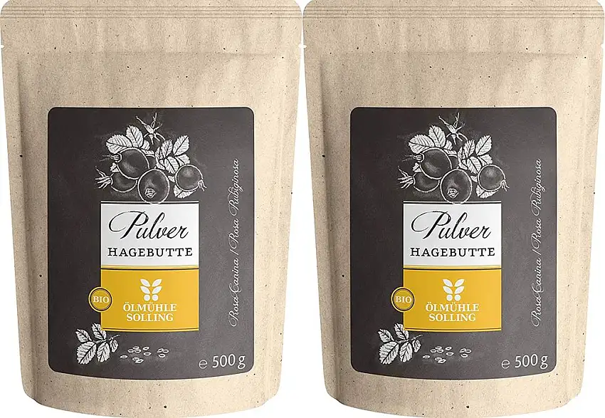 Ölmühle Solling BIO Hagebuttenpulver fein vermahlen aus der ganzen Hagebutte– nativ - Rohkostqualität – 2x500g / 1 kg