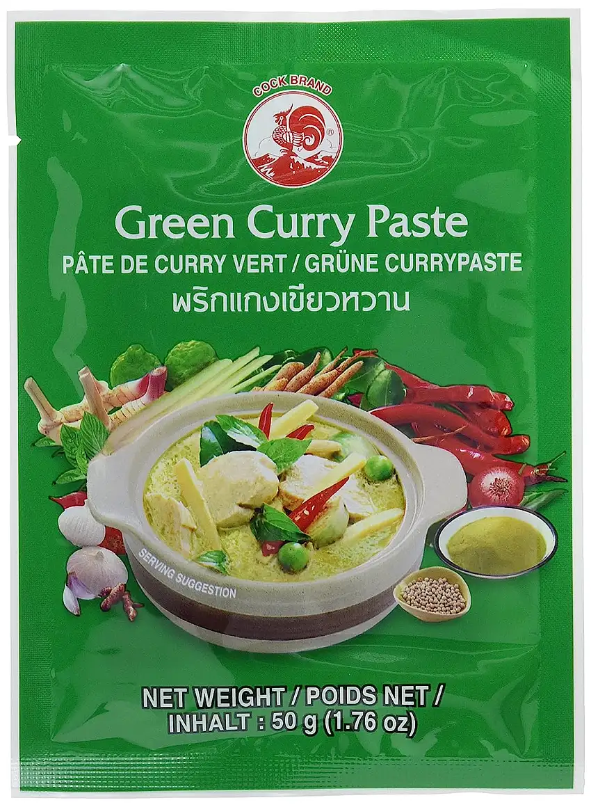 Cock Currypaste, grün, sehr scharf, authentisch thailändisch Kochen, natürliche Zutaten, vegan, halal und glutenfrei (1 x 50 g)