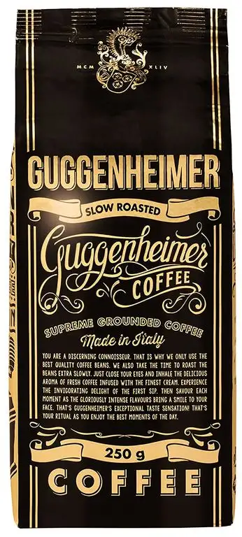 GUGGENHEIMER COFFEE - 500 g Espresso Kaffee GEMAHLEN - wenig Säure und Bitterstoffe - Bester Espresso für Espressokocher - Aromabeutel zu 2 x 250g