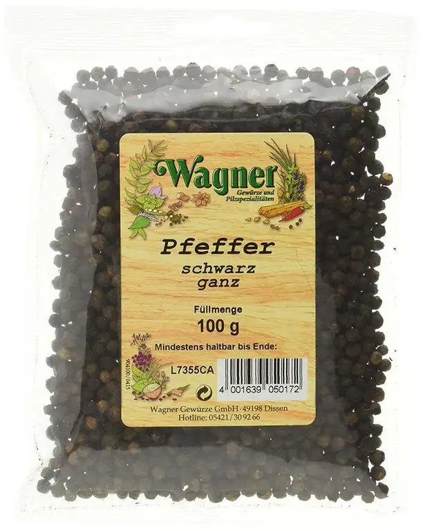 Wagner Gewürze Pfeffer schwarz ganz, 2er Pack (2 x 100 g)