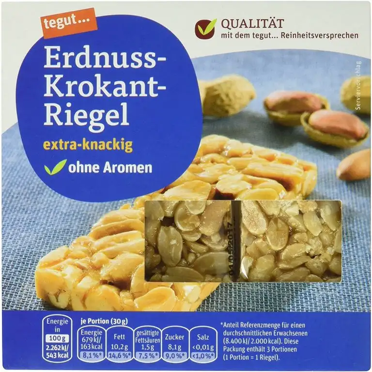 tegut... Erdnuss-Krokant-Riegel, 3 Riegel, 1 x 90 g