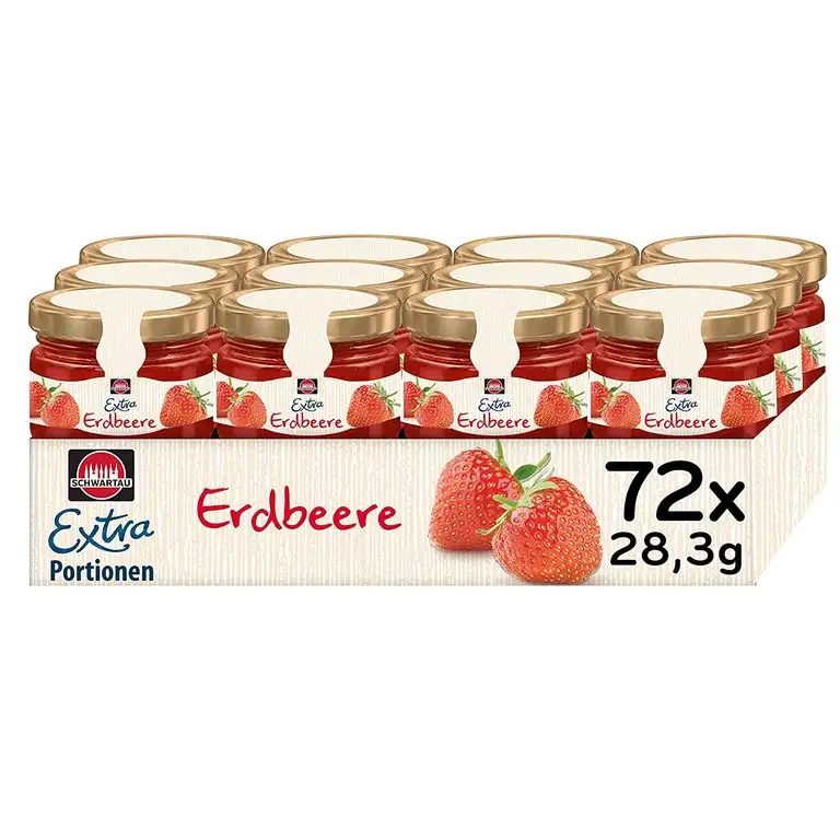 Schwartau Extra, Erdbeerkonfitüre, im Premium Portionsglas, 72 Gläschen à 28,3 g