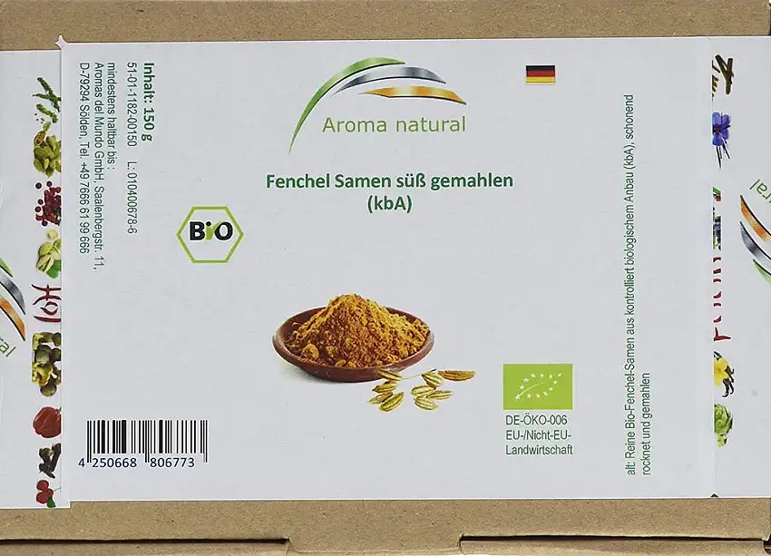 Aroma natural Fenchel Samen süß gemahlen Bio, 2er Pack (2 x 150 g)