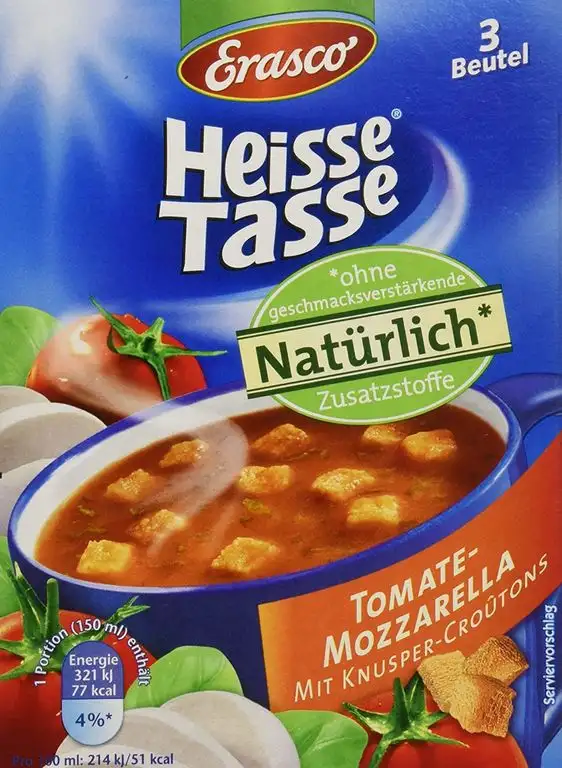Erasco Heisse Tasse Tomaten-Mozzarella mit Croûtons, 12er Pack (12 x 450 ml Beutel)