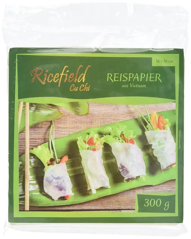 Ricefield Reispapier, viereckig, 16 cm, 4er Pack (4 x 300 g Packung)