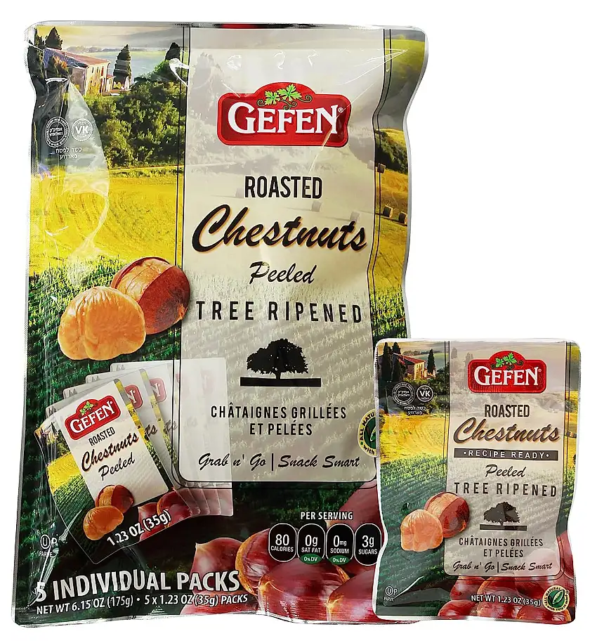 Gefen Organische Ganze geröstete und geschälte Kastanien Grab n' Go 35 g Beutel (15 Packungen)
