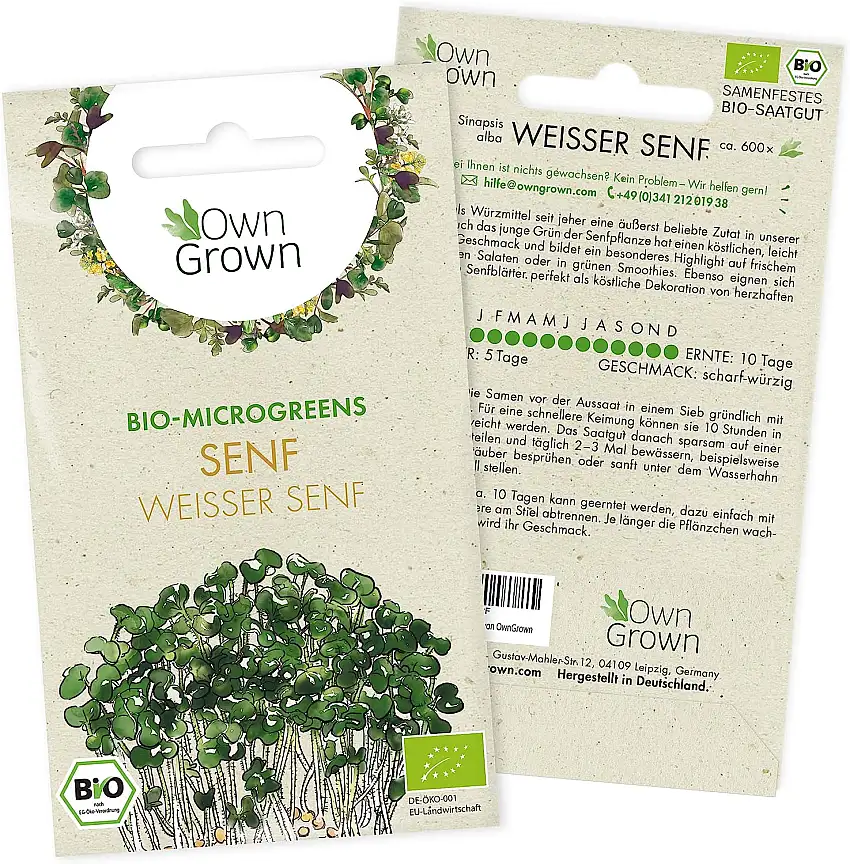 Microgreens Samen Senf: 600 Bio Senfkörner zur leichten Keimsprossen Anzucht – Keimsprossen Samen mit Senf Saatgut – Micro Green Samen für köstliche Keimlinge – Senf Sprossen Samen von OwnGrown
