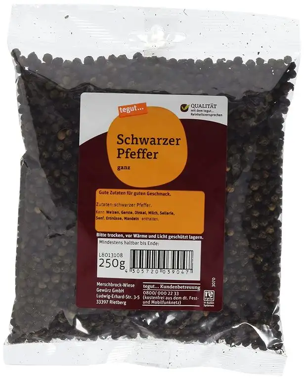 tegut... Schwarzer Pfeffer ganz, 1 x 250g