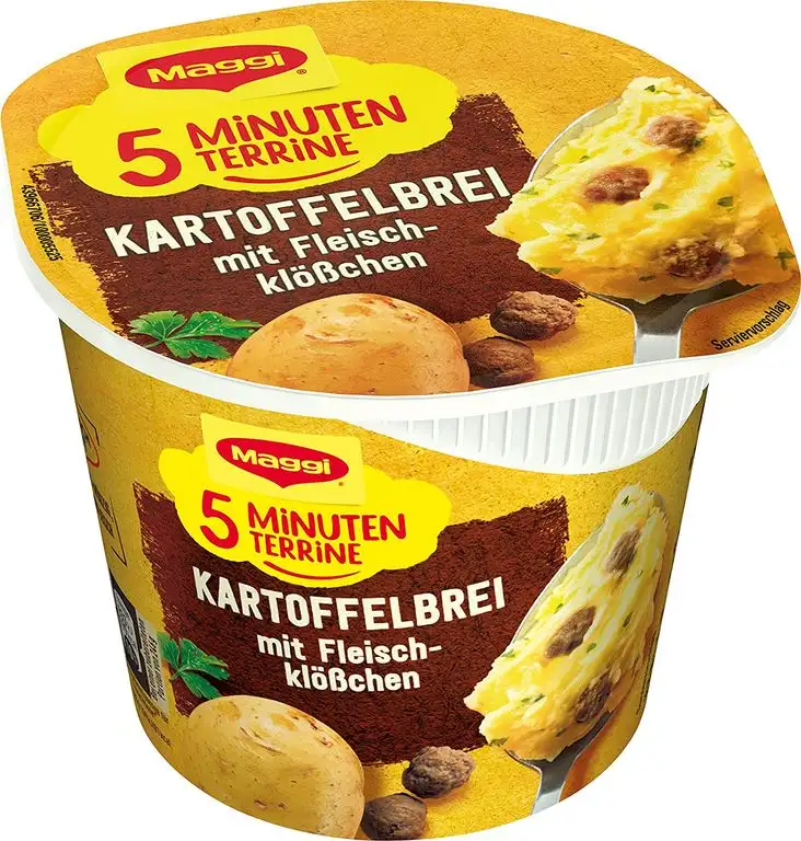 Maggi 5 Minuten Terrine Kartoffelbrei mit Fleischklößchen, mit Rindfleisch, 46g