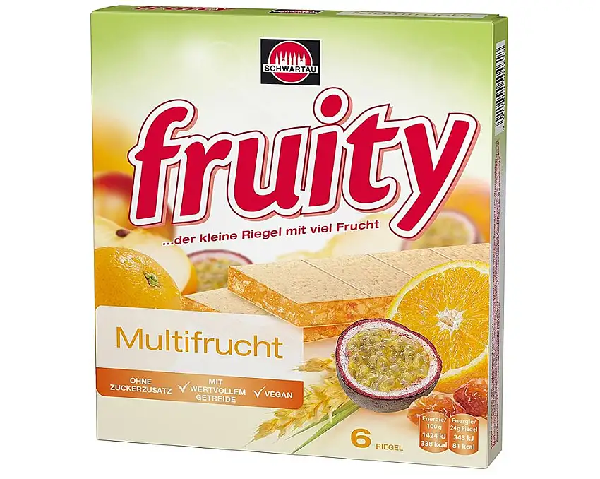 Schwartau fruity Gelbe Multifrucht, Fruchtriegel mit Oblate, 8er Pack (8 x 144 g)