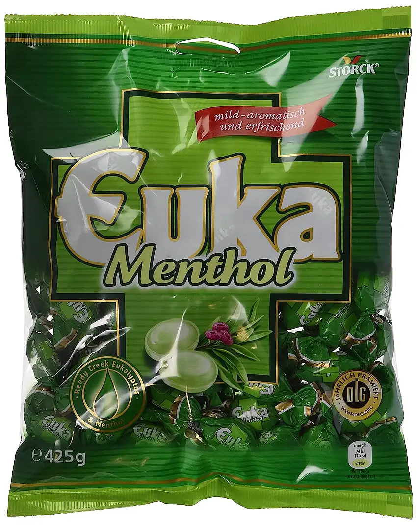 Euka Menthol (5 x 425g) / Aromatisch-milde Lutschbonbons mit Eukalyptus