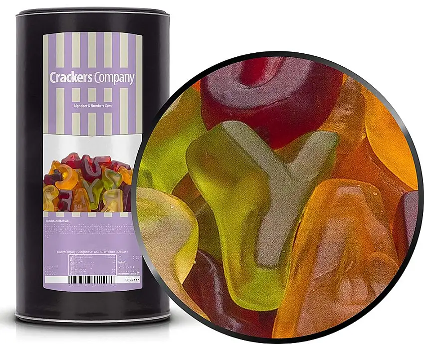 1 x 1000g Fruchtsaftgummi ABC & Zahlen 17% Fruchtsaft Pfirsich Birne Banane Kirsche Aprikose Himbeere aus Fruchtsaftkonzentraten glutenfrei laktosefrei