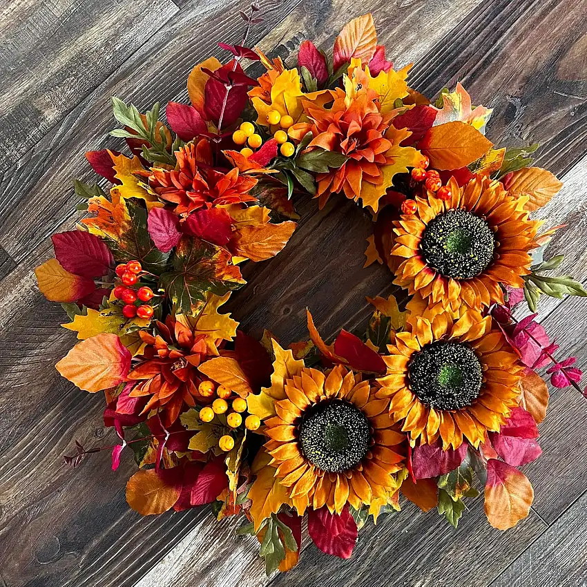 TOKCARE Herbstkränze für Haustür, 50,8 cm, Sonnenblumenkranz, Herbstdekorationen für Zuhause, Herbst, Erntedankfest, Halloween, Innen- und Außenbereich, Dekorkranz