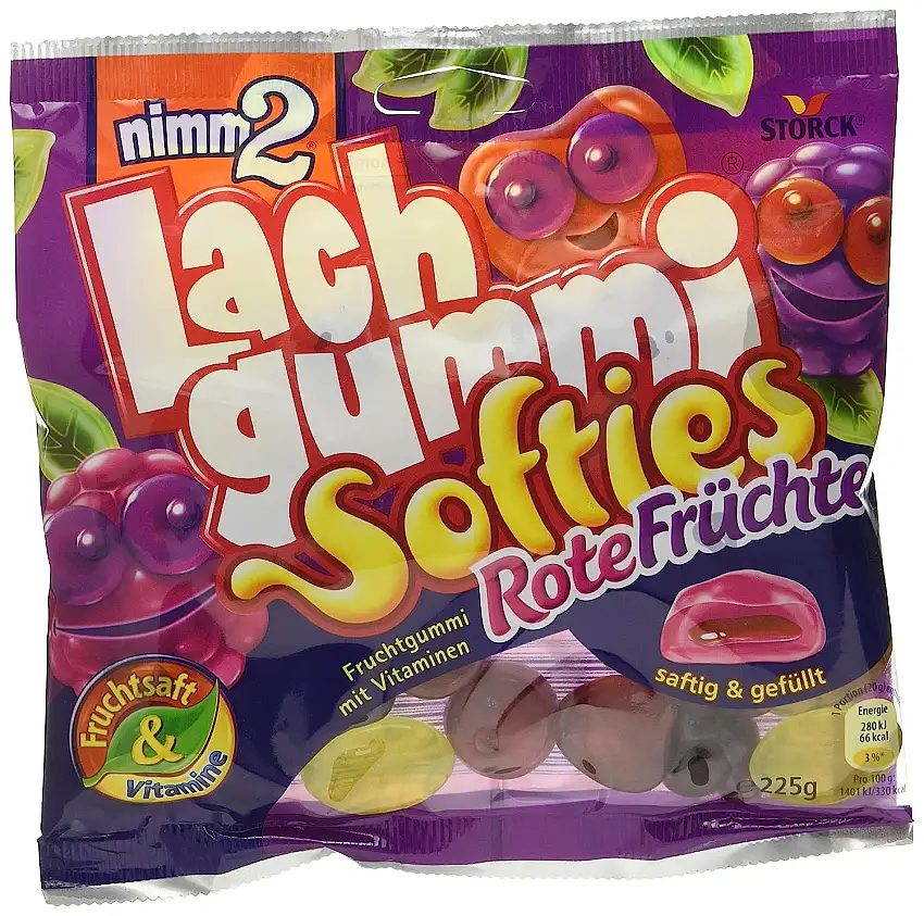 nimm2 Lachgummi Softies Rote Früchte (15 x 225g) / Gefüllte Fruchtgummis mit Vitaminen