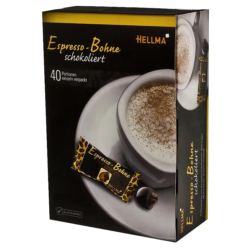 HELLMA 70101526, 40 Stück (1er Pack) Espresso-Bohnen in Zartbitterschokolade, Genieáerbox