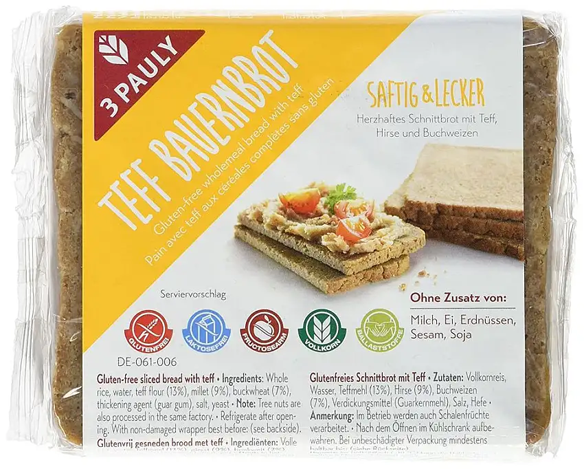 3 PAULY Teff Bauernbrot - glutenfrei, 3er Pack (3 x 500 g)