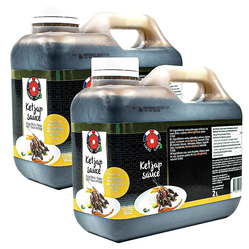 Lucky Label - 2er Set Premium Ketjap Manis Sauce 2 Liter aus Thailand - Original süße Sojasauce Würzsauce perfekt zum Verfeinern und als Marinade - Thailändische Sweet Soya Soße