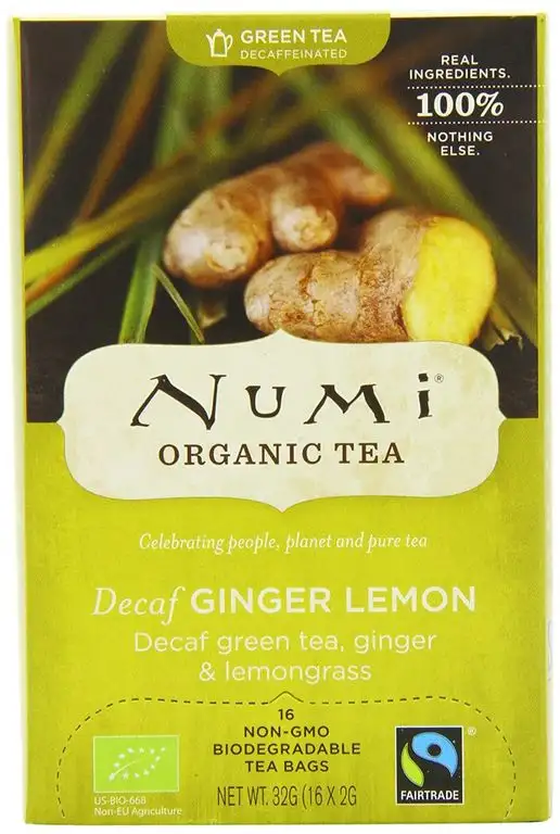 Numi Organic Ginger Sun - Lemon Ginger Decaf Green 16 Beutel, 3er Pack (3 x 32 g) - Bio