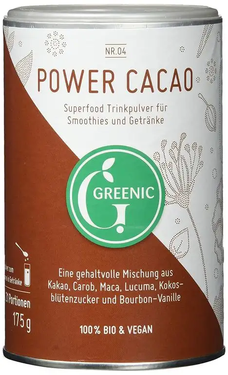 Greenic Power Cacao Superfood Trinkpulver Mischung, 1er Pack (1 x 175 g)