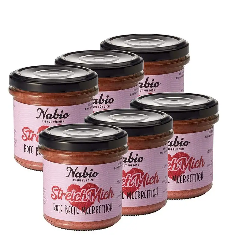 Nabio Aufstrich Rote-Beete-Meerrettich, vegan, Bio- Brot-Aufstrich, Fertiggericht, 6er Pack (6 x 130 g)