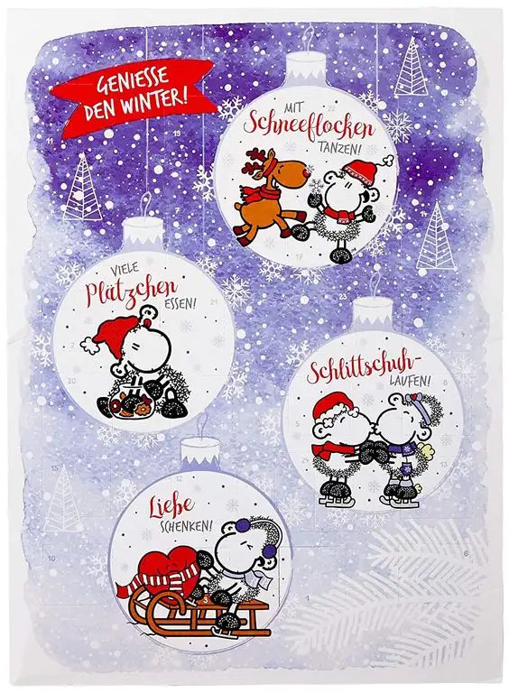 Die Geschenkewelt Sheepworld 49803 Adventskalender, Genieße den Winter, mit Schokolade, Blau