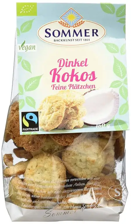 Sommer Bio Dinkel Kokos, Feine Plätzchen, vegan, 6er Pack (6 x 150 g)