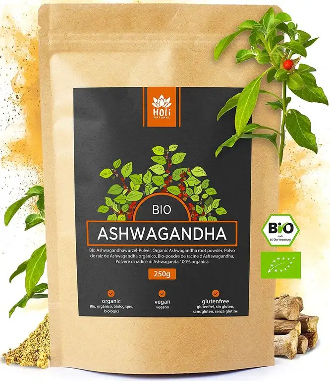 Holi Natural® Premium BIO Ashwagandha Wurzel Pulver - 500g - ECHTE Indische Withania Somnifera aus kontrolliert biologischem Anbau - im biologisch abbaubaren wiederverschließbaren Beutel