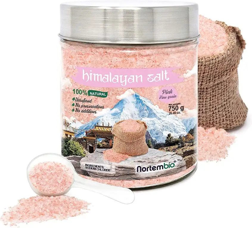 Nortembio Rosa Himalaya-Salz 750 g. Feinkorn (1-2 mm). 100% Natürlich. Unraffiniert. Ohne Konservierungsstoffe. Von Hand extrahiert. Aus Pakistan. Premium-Qualität.