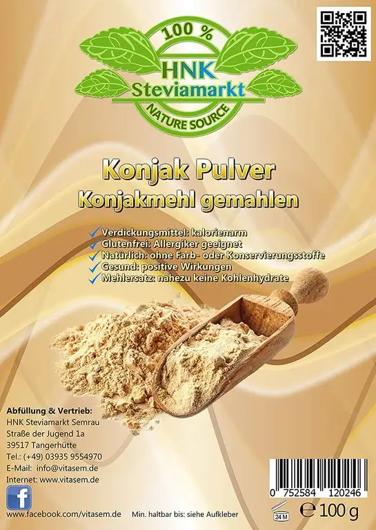Konjak Pulver (Konjakmehl) gemahlen 100g - ideal zum Abnehmen - natürliche Unterstützung bei Diäten - Verdickungsmittel zum Backen und Kochen