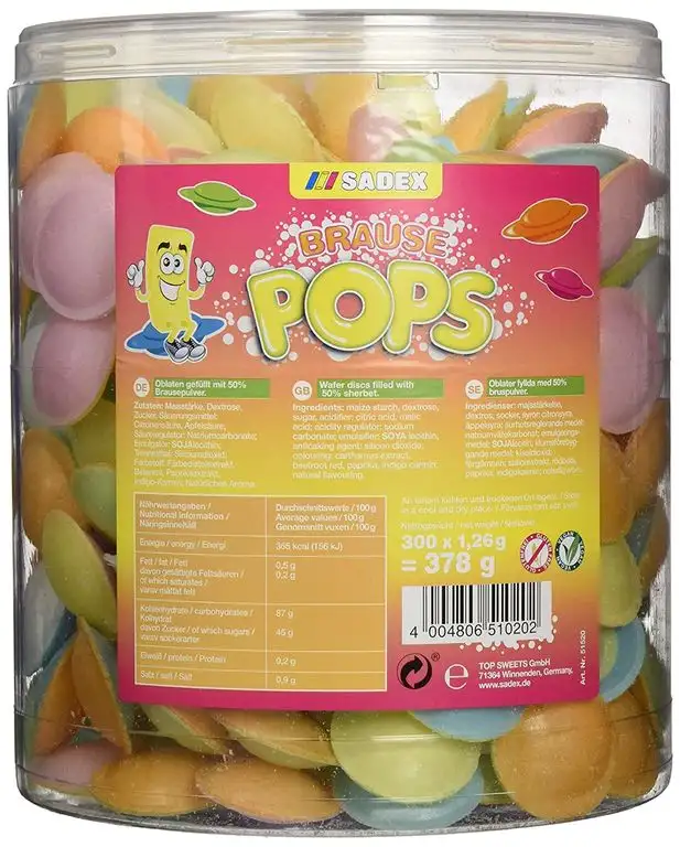 Sadex Brause Pops (Ufos) 300 Stück in der Dose, 1er Pack (1 x 378 g)