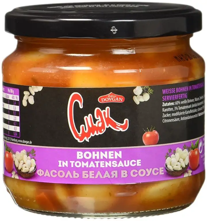 Dovgan Delikatessen Bohnen in Tomatensauce, 12er Pack (12 x 340 g)