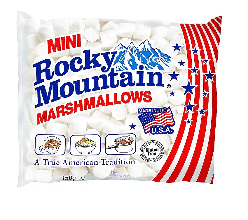 Rocky Mountain Mini Marshmallows, extra kleine, traditionell amerikanische Süßigkeiten aus Schaumzucker zum Grillen, Backen und Kochen, 6 x 150g